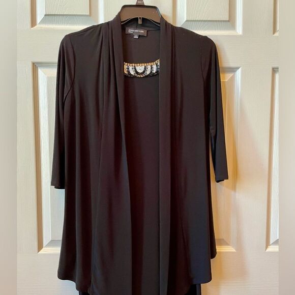 VINTAGE BLACK JONES NEW YORK DRESS WITH BEADED COLAR SIZE 8 EVC - Picture 2 of 7